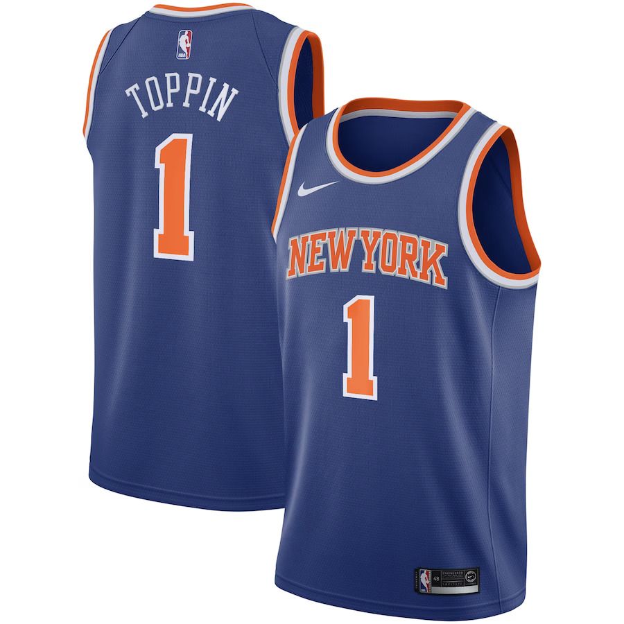 Men New York Knicks #1 Obi Toppin Nike Royal Draft First Round Pick Swingman NBA Jersey.
